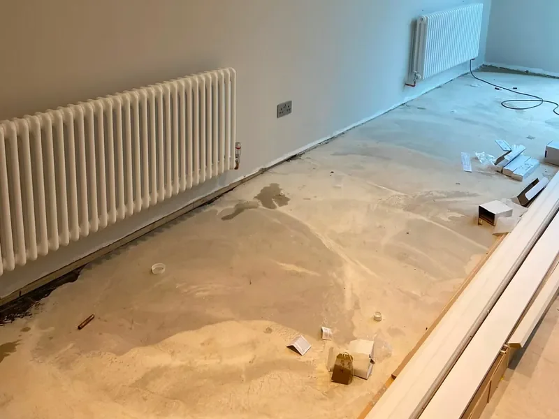 White column radiator on a heating system ready for power flushing